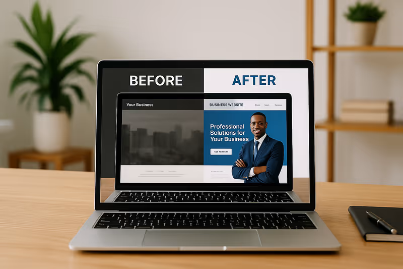 Voorbeeld van een verouderde website en hoe een professional dit oplost